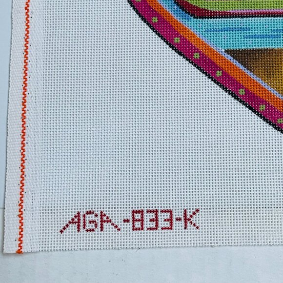 Hand Painted Needlepoint Canvas AGA Designs Heart with Beach Scene Umbrella Boat - Picture 3 of 5